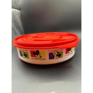 Vintage Disney Mickey Mouse Red Lid Shallow Tupperware Candy Bowl/Dish